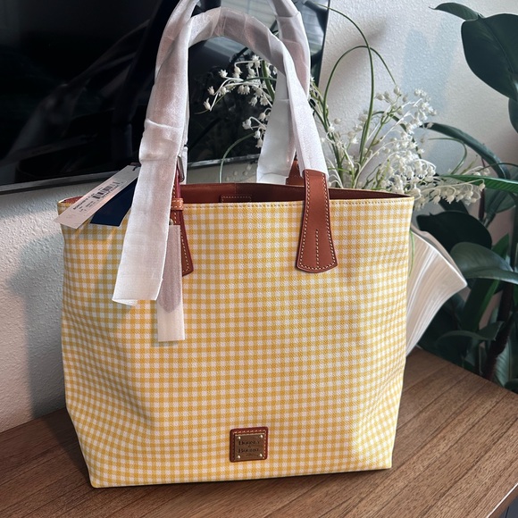 NWT - Dooney & Bourke Triple Compartment Yellow Gingham Tote - Picture 7 of 10
